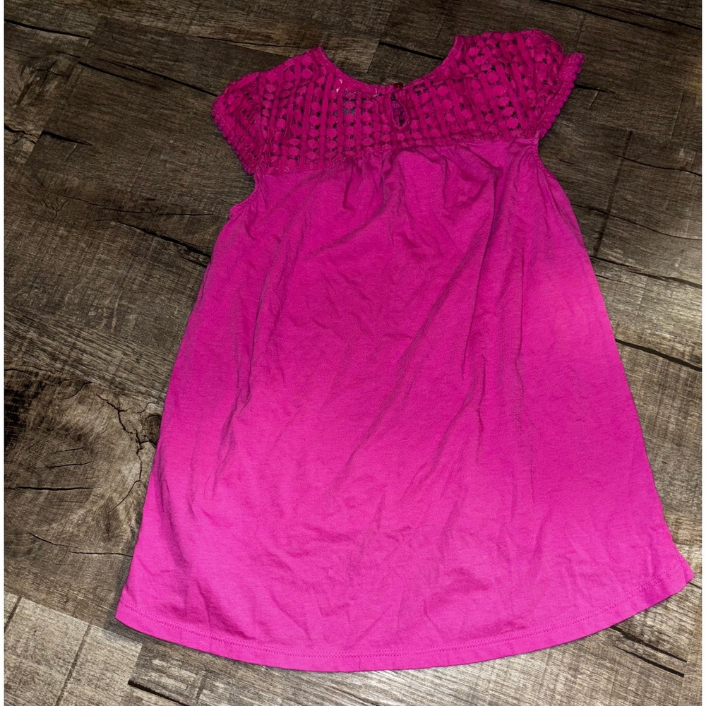 Old Navy Girls Pink Crochet Lace Yoke High Low Cap‎ Sleeve Top Size M 8 - Picture 3 of 3